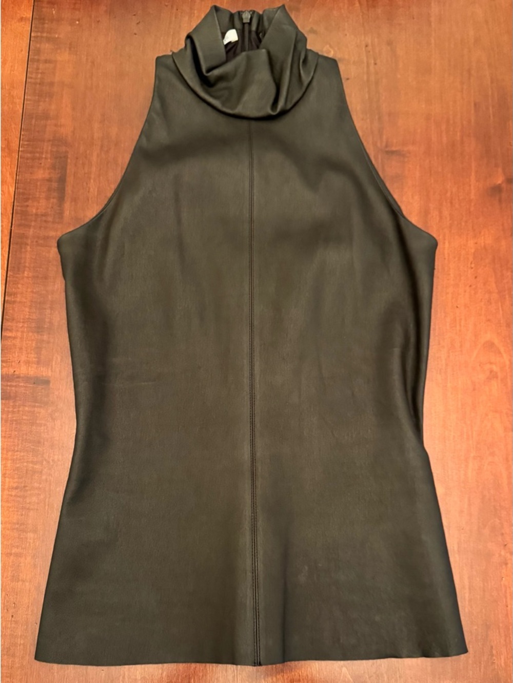 Helmut Lang Black Sleeveless Lamb Leather Mock Top
